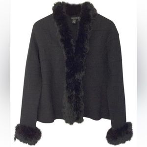 Lafayette 148 New York Rabbit Fur Trimmed Jacket/Blazer Medium